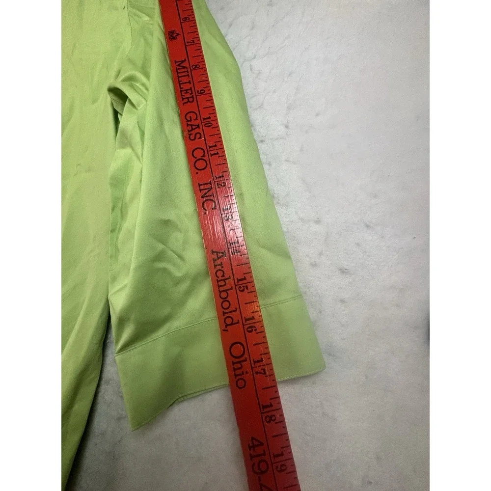 CHICO'S Button Up Blouse Top Size 2 /Large Apple Green Cotton 3/4 Sleeve